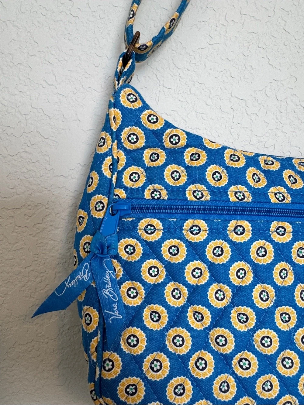 Vera Bradley Blue and Yellow Quilted Floral Circle Shoulder Bag